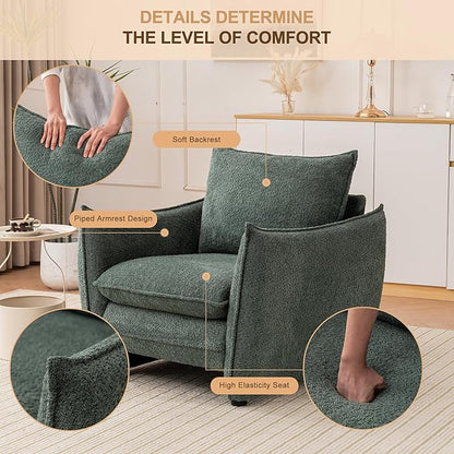Oversized Accent Chair, Modern Single Sofa Cloud Chairs with Removable Pillow, Deep Seat Comfy Armchair for Living Room Bedroom Reading Nook - Upholstered Lounge Chair (Green, Set of 2)