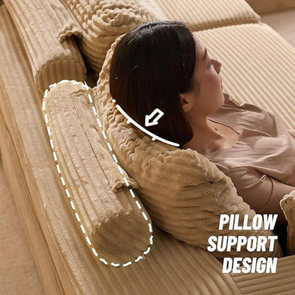 138" Boneless Couch with Deep Seat, Modular Sectional Sofa, Cloud Sectional Couch for Living Room, No Assembly Required, Corduroy, U-Shape 4 Seater Right, Camel