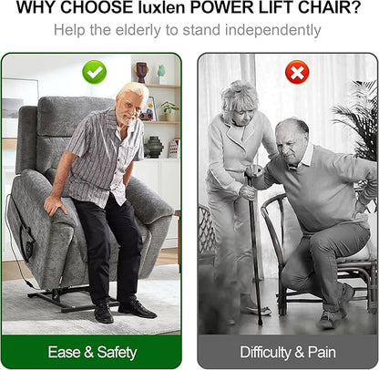 Power Lift Recliner Chair for Elderly People, Dual Motor Lay Flat Recliner with Vibration Massage and Heat, Heavy Duty Motion Mechanism Standing Assistance Reclining Chair, Chenille Fabric Dark Gray