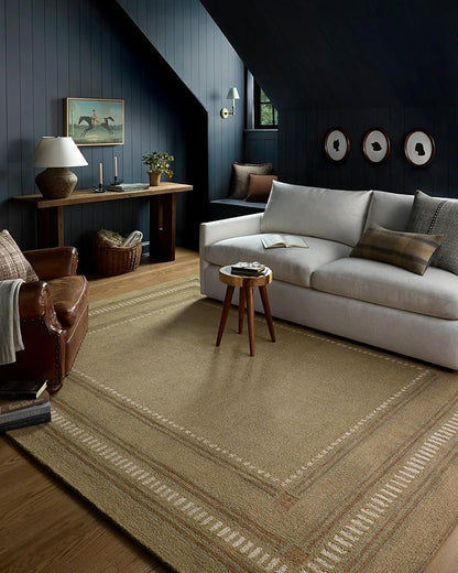 Loloi Chris Loves Julia Alfie Collection ALF-04 Green/Natural 7'-9" x 9'-9" Area Rug Wool Neutral Living Bedroom Dining Carpet