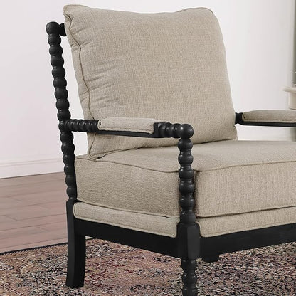 Morden Fort Linen Fabric Spindle Accent Chairs Set of 2, French Style Chairs with High Resilience Spring Cushion and Armrest Pads, Leisure Armchair for Living Room Bedroom Farmhouse Office Balcony
