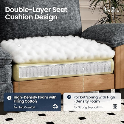 PHI VILLA Cloud Modular Couches Sets, 2 Pieces Sectional Sofa Set with Loveseat, 3-Seater Comfy Couch for Living Room Apartment, Chenille Fabric, Dark Cyan