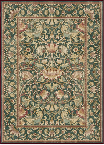 RUGGABLE x Morris & Co Machine Washable Area Rug – Lodden Soft Evergreen & Gold 10x14, Stain-Resistant, Non-Slip – Large Rugs for Living Room, Bedroom, Hallway, Entryway & Office–with Cushioned Pad
