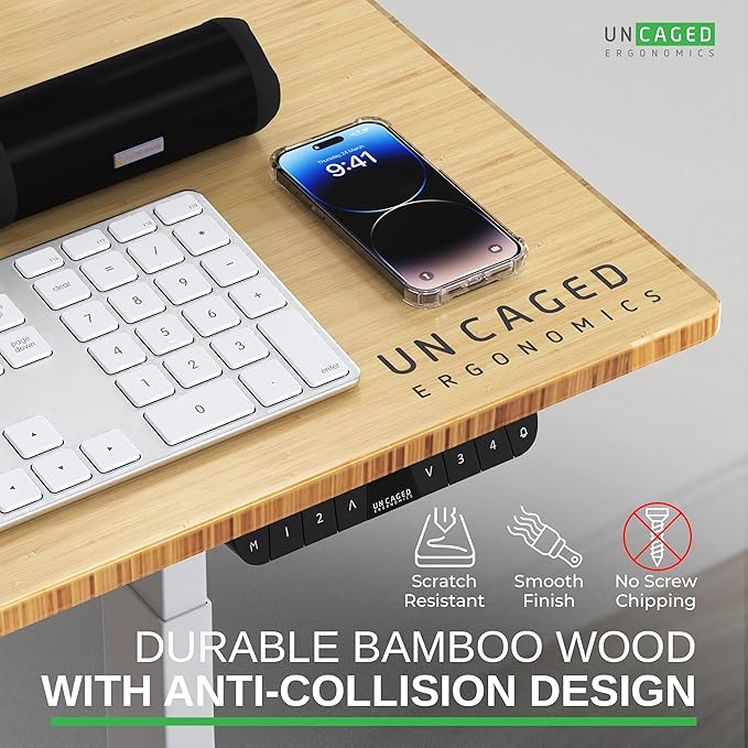 Rise Up Electric Standing Desk Adjustable Height 24-49" Dual Motor One Piece 60x30 Bamboo Large Standing Desk, Sit Stand Desk Rising Desk Home Office