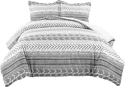 Lush Decor Hygge Geo Reversible 3 Piece Cotton Duvet Set, Full/Queen, Black & White