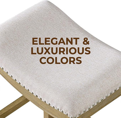 ROME + OAK Parker 26 Inch Counter Stool, Backless Saddle Kitchen Barstool in Natural Wood Finish with Wheat Cream Fabric Upholstery Cushion Seat