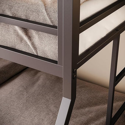 Bellemave Twin Over Full Bunk Bed Frame with Convertible Ladder, Heavy Buty Floor Bunk Bed Twin Over Full Bunk Beds with Full Length Guardrail, Black