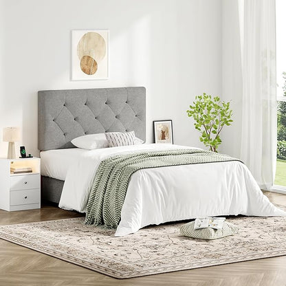 Upholstered Twin Headboard, Twin Headboard Only for Bed Frame from 27”-41”, Adjustable Height Twin XL Headboard with Durable Wood Legs, Fabric Bed Headboard in Modern Button Design, Light Grey