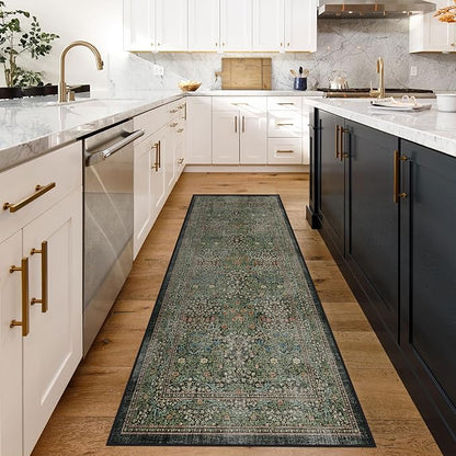RUGGABLE x Morris & Co Washable Area Rug– Blackthorn Forest Green 5x7, Stain-Resistant, Non-Slip – Medium Machine Washable Rugs for Living Room, Bedroom, Hallway, Entryway & Office–with Cushioned Pad