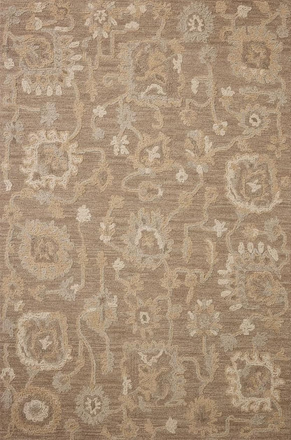 Loloi Chris Loves Julia Dorothea Collection DRT-01 Bark/Stone 11'-6" x 15' Area Rug Wool Neutral Floral Living Room Bedroom Carpet
