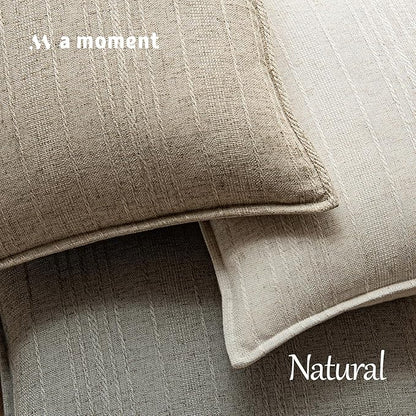 a moment Linen Pillow Covers Set of 2,Boho Farmhouse Throw Pillowcases Neutral Textured Decorative Covers for Couch Sofa, Soft Linen Blend Accent Case Cushion Living Room Home Decor 26"x26"Khaki