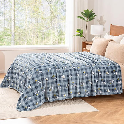 Berkshire Blanket Peanuts® VelvetLoft® Cute Character Snoopy Plush Blanket,Navy Tonal,King 90 in x 108 in (Official Peanuts® Product)