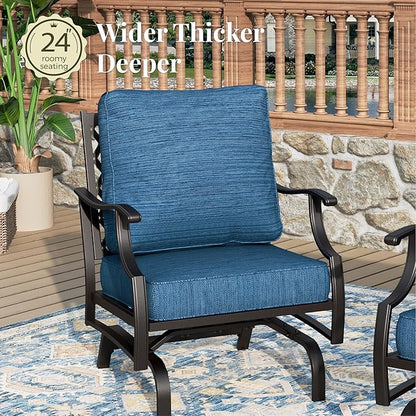 Patio Furniture Set 7 pcs, Outdoor Patio Furniture, 3-Seat Sofa, 2 Single Chairs, 2 Rocking Chairs, 2 Ottomans and 5.75" Extra Thick Cushion, Conversation Set for Deck,Gemstone Blue