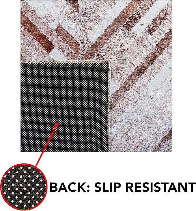 SAFAVIEH Washable Rug Faux Hide Collection - 2'6" x 12' Runner, Beige & Brown, Slip Resistant, Western Rustic Decor, Printed Pattern, Ideal for Living Room, Bedroom, Office, Dining Space (FAH526A)