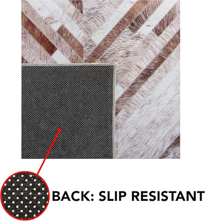 SAFAVIEH Washable Rug Faux Hide Collection - 2'6" x 6' Runner, Beige & Brown, Slip Resistant, Western Rustic Decor, Printed Pattern, Ideal for Living Room, Hallway, Kitchen, Foyer, Bedroom (FAH526A)