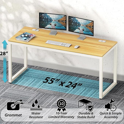 SHW 55-Inch Commercial-Grade Office Computer Desk, Oak