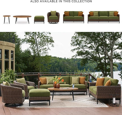Signature Design by Ashley Horizon Hall Vintage Outdoor Nuvella Weather Resistant Fabric, Resin Wicker Loveseat with Cushion and 2 Accent Pillows, Green & Dark Brown