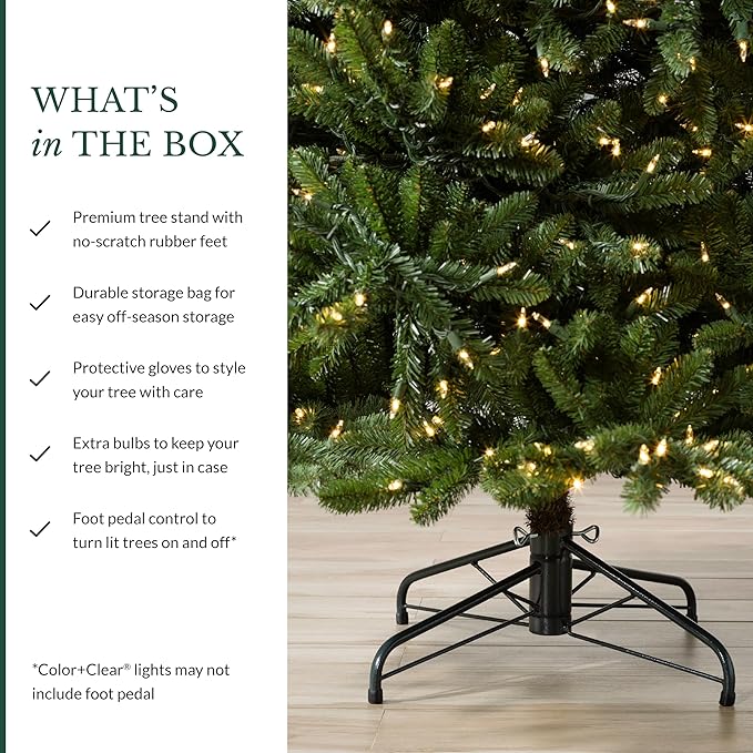 Balsam Hill 9ft Pre-Lit Classic Blue Spruce - Artificial Christmas Tree with 1500 LED Clear Lights, Easy Plug Technology, Premium Stand for Indoor Holiday Decorating