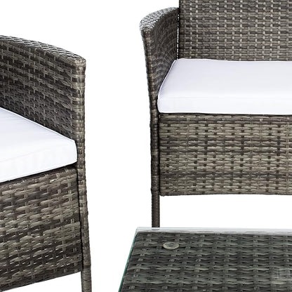 SAFAVIEH Outdoor Collection Bandele Grey Brown/White Cushion 4-Piece Conversation Patio Set PAT7506C