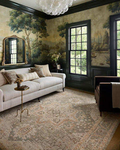 Loloi Chris Loves Julia Palma Collection PLM-08 Olive/Spice 5'-3" x 7'-6" Fringe Area Rug Vintage Style Boho Living Room Bedroom Carpet