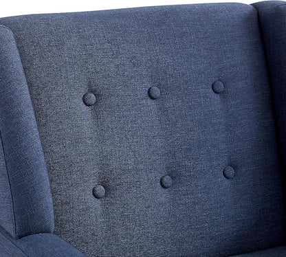 HUIMO Accent Chairs Set of 4, Upholstered Button Tufted Armchair, Linen Fabric Sofa Chairs for Bedroom, Living Room, Mid Century Modern Comfy Reading Chair (4, Dark Blue)