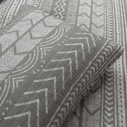 Lush Decor Hygge Geo Pattern Striped 3 Piece Quilt Bedding Set, Full/Queen, Charcoal