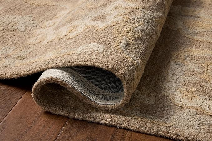 Loloi Chris Loves Julia Dorothea Collection DRT-01 Bark/Stone 7'-9" x 9'-9" Area Rug Wool Neutral Floral Living Room Bedroom Carpet