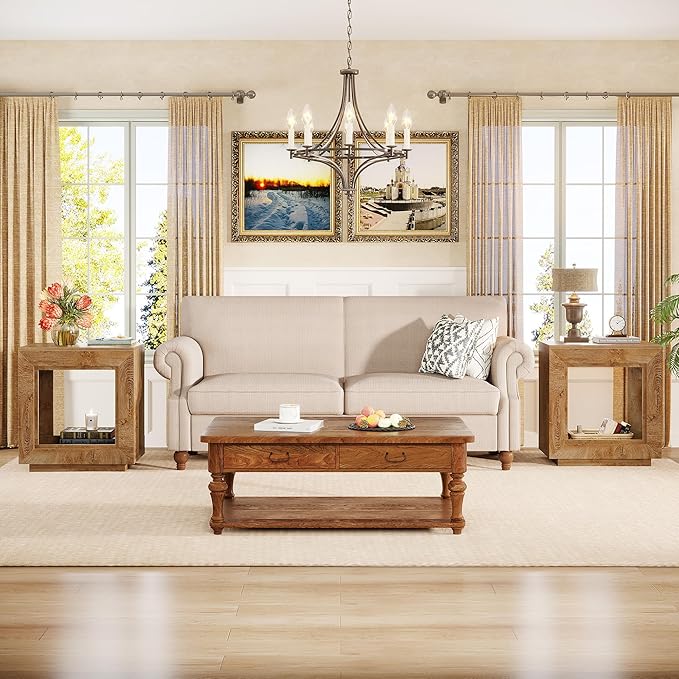 Tribesigns Rustic Wood End Table, 2 Tiered Square Side Table with Storage Shelf, Industrial Sofa Side Table for Living Room, Entrance (1, Natural)