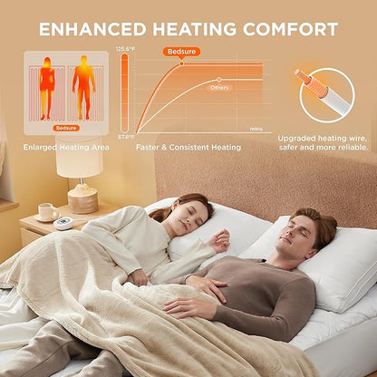 Bedsure Heated Mattress Pad King - Bed Warmer with Memory & Preheat Functions, 12-Hour Auto Off & 10 Heat Settings, Dual Controllers, Fast Heating, Brushed Electric Mattress Pad King, 78"x80"