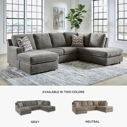 Signature Design by Ashley O'Phannon Casual Right-Arm Facing Herringbone Chenille 2-Piece Sectional with Chaise, Loose Seat Cushions and 2 Throw Pillows, Gray