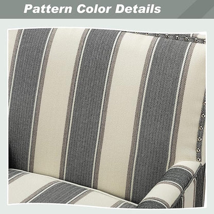 HULALA HOME Modern Accent Chairs Set of 2, Farmhouse High Back Striped Chairs with Wooden Legs & Nail Head Trim, Comfy Upholstered Armchairs for Living Room/Bedroom (Stripe Black)