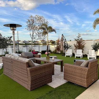 Swivel Glider 6 Piece Outdoor Furniture Set with Swivel Chairs, Wicker Patio Furniture with 4.92" Wide Armrest, 26.3" Deep Seating and 5.5" Thick Cushions, Grey