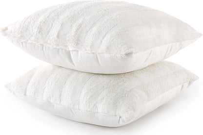 Cheer Collection Faux Fur Throw Pillows - Decorative Pillows for Couch, Bed Throw Pillows, Sand Accent Pillows for Bedroom or Living Room Aesthetic, Set of 2 Furry Throw Pillows, 18”x18”