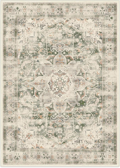 RUGGABLE Washable Vintage Area Rug – Sarrah Sage 10x14, Stain-Resistant, Non-Slip – Large Machine Washable Rugs for Living Room, Bedroom, Hallway, Entryway & Office–with Cushioned Pad
