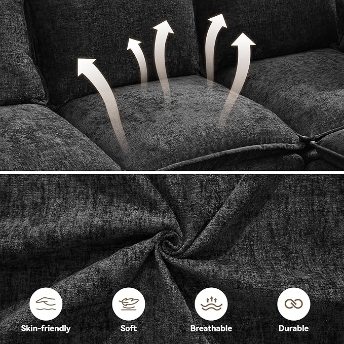 30" Cloud Modular Single Sofa Chair with Storage, Modern Upholstered Accent Chair Deep Seat, Chenille Reading Lounge Armchair for Living Room, Bedroom, Small Space, Black