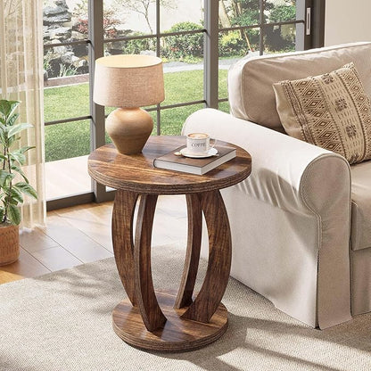 Tribesigns End Table, Round Side Table with Storage, Farmhouse Nightstand Bedside with Round Tabletop, Accent End Table for Living Room Bedroom Small Space, Wooden Accent Furniture (1, Dark Brown)
