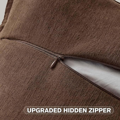 FUTEI Brown Chenille Throw Pillow Covers 12x20 Inch Set of 2,Edges Double-Stitched Lumbar Pillow Cases,Modern Home Decor for Couch Living Room