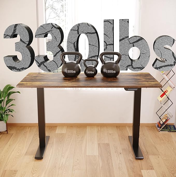 FLEXISPOT E6 MAX Dual Motor 55x28 Inch 3-Stage Heavy Duty Standing Desk, 330lbs Weight Capacity, Height Adjustable Desk w/Cable Management & Wheels (Seamless Special Walnut Desktop + Black Frame)