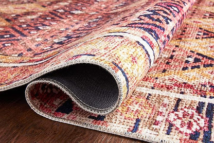 Loloi Layla Collection LAY-15 Magenta/Multi 2'-6" x 12'-0" .13" Thick Runner Rug, Soft, Durable, Vintage Inspired, Distressed, Low Pile, Non-Shedding, Easy Clean, Printed, Living Room Rug