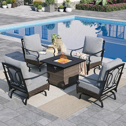 Sophia & William Patio Furniture Set with Fire Pit Table, 5 PCS Metal Outdoor Conversation Set Sofa Couch with Fire Pit Table, 4 Sofa Chairs for Outdoor Seating,Backyard,Porch(Grey)