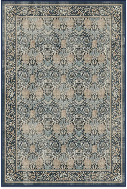 RUGGABLE x Morris & Co Washable Area Rug– Honeysuckle & Tulip Blue 4x6, Stain-Resistant, Non-Slip – Medium Machine Washable Rugs for Living Room, Bedroom, Hallway, Entryway & Office–with Standard Pad