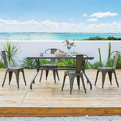 Yaheetech Metal Dining Chairs Set of 4, Industrial Stackable Kitchen Chairs with Back for Dining Room/Restaurant/Bistro/Patio, Indoor & Outdoor Use, Gun Metal