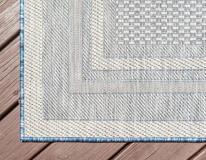 Unique Loom Outdoor Border Collection Area Rug - Soft Border (10' x 14' 1" Rectangle, Blue/ Ivory)