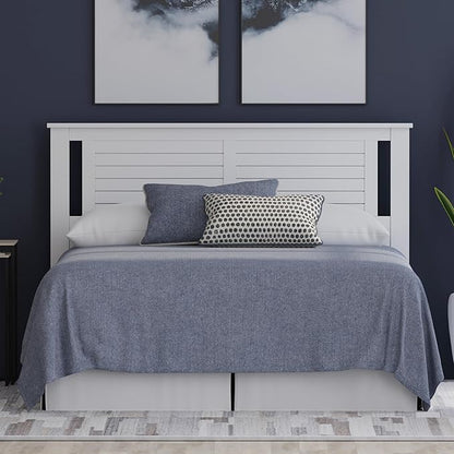 Serene Poplar Wood Queen Size Headboard in White, Modern Farmhouse Panel with Horizontal Scoring, Casual Coastal Style, Easy Assembly, Quality Materials
