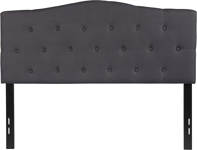EMMA + OLIVER Tufted Upholstered Full Size Headboard in Dark Gray Fabric