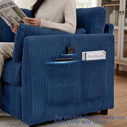 Accent Chair Set of 2 Living Room Chairs in Corduroy Fabric,Reading Chair Sofa Couches for Apartment Bedroom and Small Spaces. (Blue, 2 Chairs)