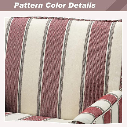 HULALA HOME Modern Accent Chairs Set of 2, Farmhouse High Back Striped Chairs with Wooden Legs & Nail Head Trim, Comfy Upholstered Armchairs for Living Room/Bedroom (Stripe Red)