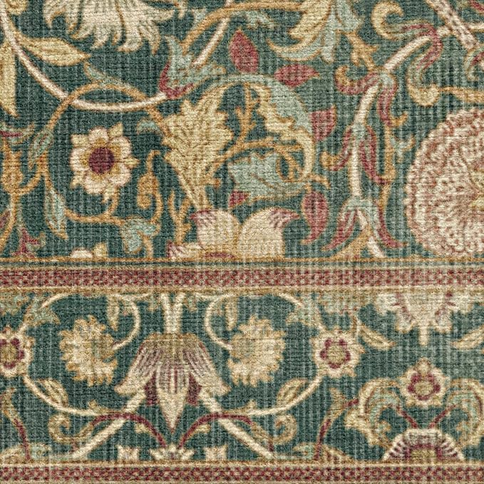RUGGABLE x Morris & Co Machine Washable Area Rug – Lodden Soft Evergreen & Gold 5x7, Stain-Resistant, Non-Slip – Medium Rugs for Living Room, Bedroom, Hallway, Entryway & Office–with Standard Pad