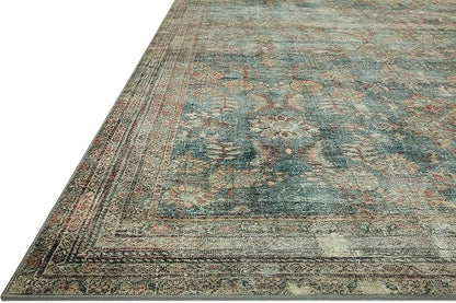 Loloi Magnolia Home by Joanna Gaines Banks Collection BAN-01 Ocean/Spice 2'-0" x 5'-0" .13" Pile Height, Machine Washable, Accent Rug