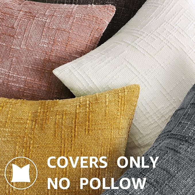 decorUhome Pink Chenille Throw Pillow Covers 20x20 Set of 2 Thick Textured Slubby Couch Pillow Covers Farmhouse Accent Modern Neutral Decorative Pillow Cases for Bed Sofa Living Room